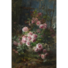 Vase with pink roses <br />
       <small>Oil on canvas - <small85>Height x Width</small85> : 170 x 110 cm - <small85>Signed</small85> : F. Mortelmans <small85>right below</small85></small>