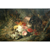 Mushrooms in the forest with fallen copper pot <br />
       <small>Oil on canvas - <small85>Height x Width</small85> : 80 x 121 cm - <small85>Signed</small85> : F. Mortelmans <small85>left below</small85></small>