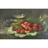 Green leave with strawberries, coupe Champagne and plate with oyster <br />
       <small>Oil on canvas - <small85>Height x Width</small85> : ... - <small85>Signed</small85> : F. Mortelmans <small85>right below</small85></small>