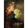 Blue vase with gold plated edge, with chrysanthemums <br />
       <small>Oil on canvas - <small85>Height x Width</small85> : 90 x 120 cm - <small85>Signed</small85> : F. Mortelmans <small85>right below</small85></small>