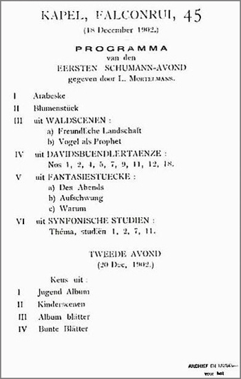 De Kapel Programma 1e Schumann Avond